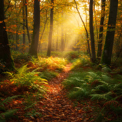 Obraz premium Sun-Drenched Autumn Forest Path