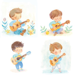 Watercolor Child Musician Bundle Pack

