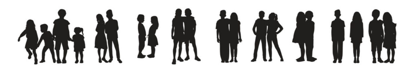  Collection of Brother and Sister Silhouettes in different poses set