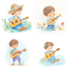 Musical Kid with Guitar Clipart Collection

