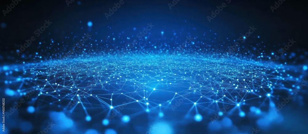 Aufkleber abstract network connection: digital blue nodes and lines