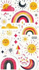 Playful sun, moon, & rainbow design