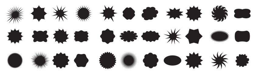 Sticky stars badge set. Icon tag label, symbol blank, round and cloud.