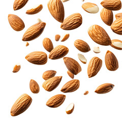 Almonds falling on black background healthy snack food