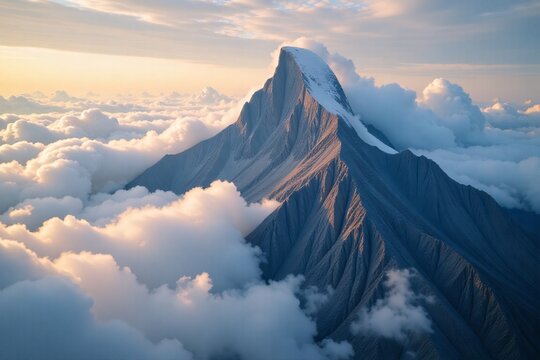 Majestic mountain peak above clouds 