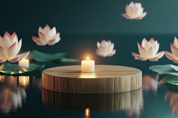 Floating lotus candles wooden podium