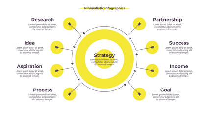 Business infographic template. Goal chart with eight options, steps. Vector chart.