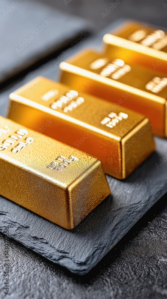 Poster elegantly arranged shimmering gold bars reflecting soft light in a clean and modern display for weal