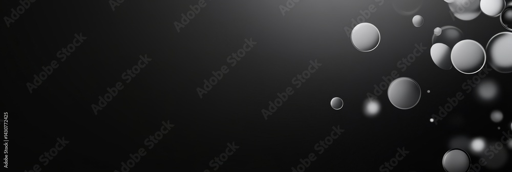 Poster floating bubbles on dark background with subtle highlights and reflections