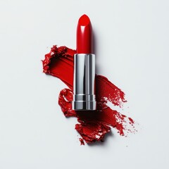 Red lipstick with smear on surface view