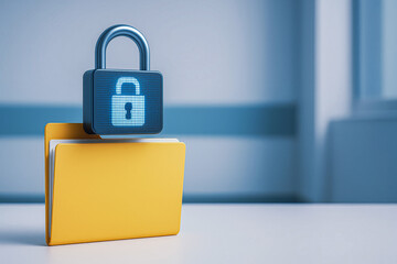 Secure folder with digital lock symbolizes cybersecurity in healthcare