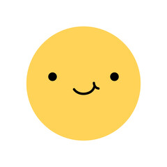 Cute yellow smile icon with happy facial expression. Character with cheerful, joyful mood isolated on a white background. Vector flat illustration. Perfect for social media, stickers.