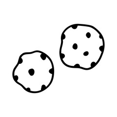Chocolate chip cookies isolated on a white background. Vector hand-drawn illustration in doodle style. Perfect for cards, decorations, stickers, logo, menu, various designs.