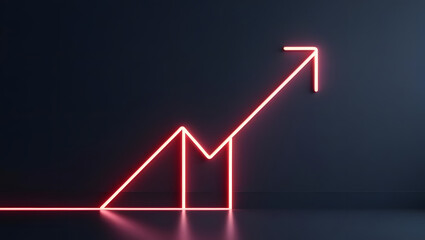 An illuminated, upward-pointing arrow symbolizes growth against a dark background