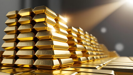 A golden treasure hoard illuminated by a single light source, showcasing the glimmering wealth and abundance