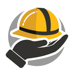 Hand holding construction helmet on white background vector illustration
