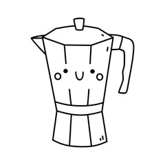 Kawaii coffee maker isolated on a white background. Vector hand-drawn illustration in doodle style. Cute character. Perfect for cards, decorations, stickers, logo, various designs.