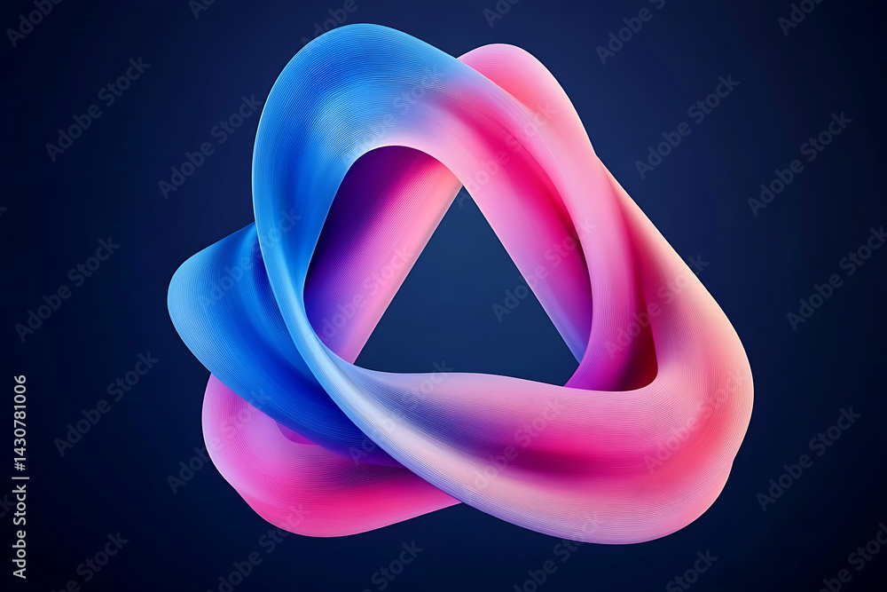 Poster stylized 3d abstract shape in vibrant colors on a dark background highlighting fluid motion and dept