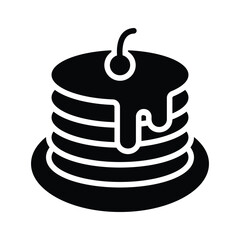 A glyph style icon of pancakes with cherry topping on it