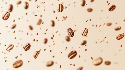 Obraz premium Coffee beans in mid-air, a captivating display of roasted coffee beans in motion