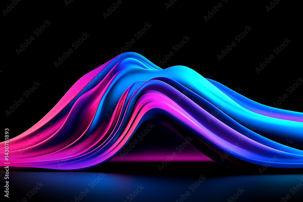 Poster colorful flowing waves create a dynamic visual experience in a dark setting
