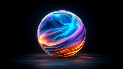 Colorful Glowing Sphere With Swirling Lights on a Dark Background in an Artistic Composition During Nighttime