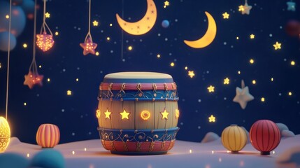 Magical night drum with celestial decorations