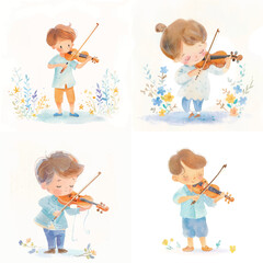 Musical Kid Playing Violin Clipart Collection

