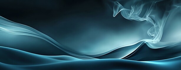 Stylish abstract wave design with flowing blue smoke on a dark background.
