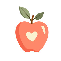 Fototapeta premium Heart-shaped pink apple with leaves on a white background 