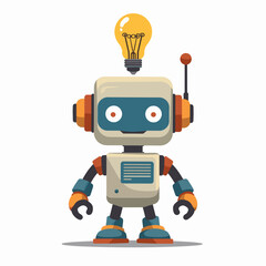 Friendly cartoon robot character with a light bulb on its head  