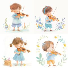 Watercolor Musician Kid Clipart | Violin Theme

