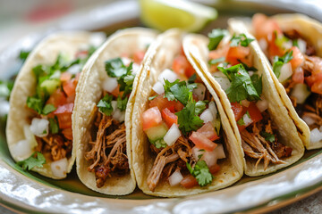 Colorful Taco Plate Featuring Tomatoes Onions and Cilantro