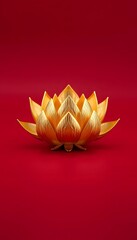 Golden Lotus Flower on Red Background