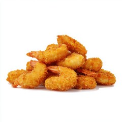 Pile of crispy fried shrimp isolated on white background