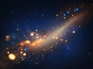Starry Night Galaxy Light Bokeh Digital Blue Gold Abstract Cosmic Sparkle Background ai