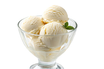 A delicious scoop of white vanilla ice cream, a cold and sweet frozen dessert.