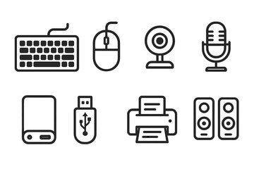 The list of computer accessories consists of keyboards, mice, webcams, microphones, external hard disk drives, USB drives, printers, and speakers