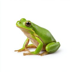 Naklejka premium Green tree frog looking up isolated on white background