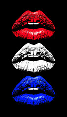 Luscious Red Lips with Lipstick Kiss, Glamorous Woman Smiling - Beauty, Makeup, Fashion Vector Illustration