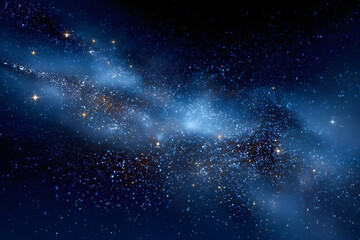 Fototapeta premium Dark space background with stars and galaxy in blue night sky, night, stellar