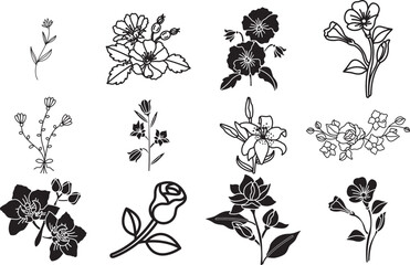 Wild Flower Tree Illustrations - Flower Vector Graphics - Floral Illustration - Vector Set - Wild Flowers - Leaf - Leaves - Collection - Nature - Transparent - Isolated - Illustrator - EPS - PNG 