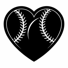 Baseball leather ball as a heart silhouette vector black on white background