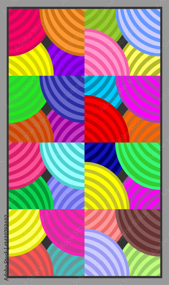 Poster abstract repeating colorful curved line mosaic