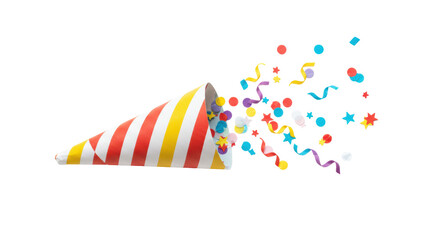 Isolated Party Popper with Confetti Exploding Celebration