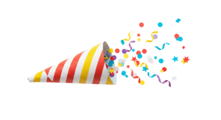 Isolated Party Popper with Confetti Exploding Celebration