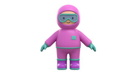 Isolated Pink Hazmat Suit Cartoon Character Wearing Goggles