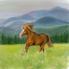 horse in the field, Karpaty