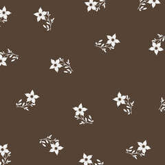 Floral Vector Background with White Flower Silhouettes on Brown