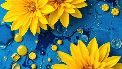 Vivid Yellow Flowers on a Blue Background